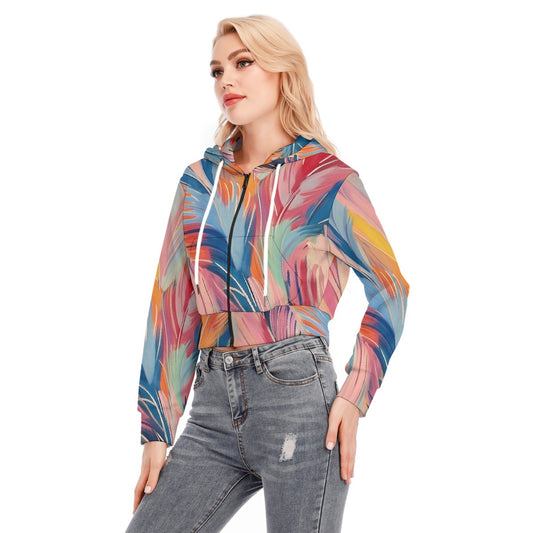 All-Over Print Women's Crop Top Hoodie With Zipper Closure