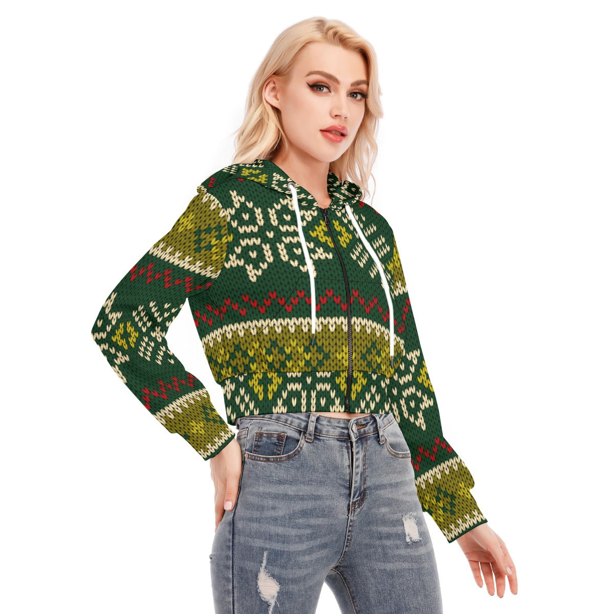 All-Over Print Women's Crop Top Hoodie With Zipper Closure