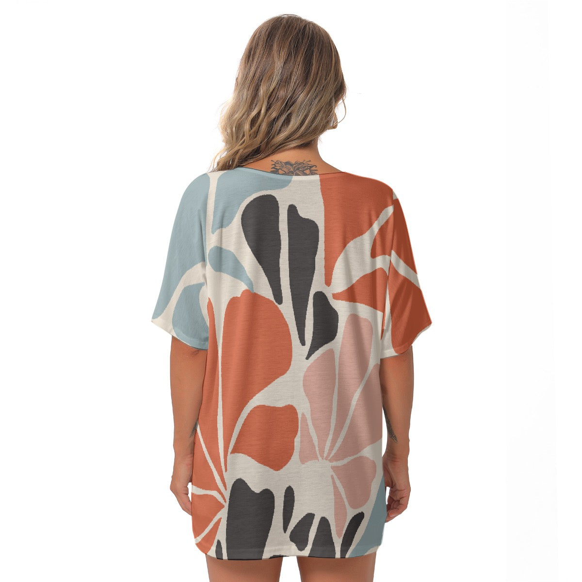 All-Over Print Women's Bat Sleeves V-Neck Blouse