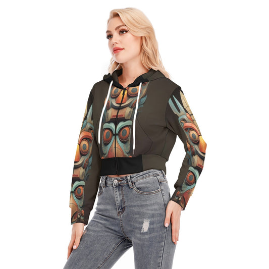 All-Over Print Women's Crop Top Hoodie With Zipper Closure