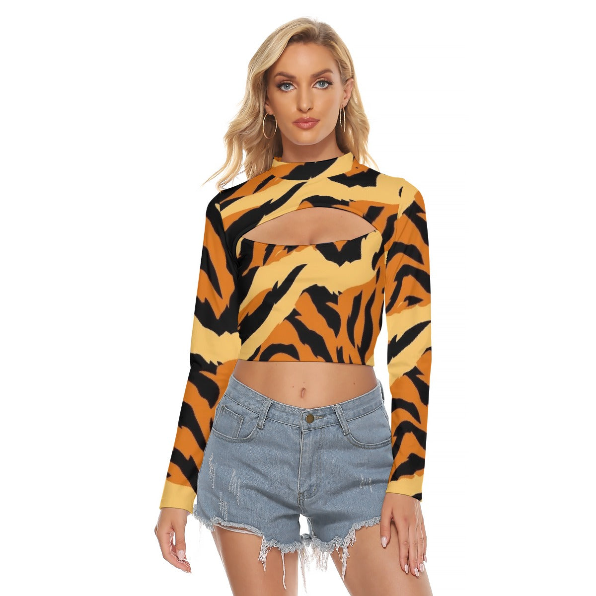 All-Over Print Women's Hollow Chest Keyhole Tight Crop Top