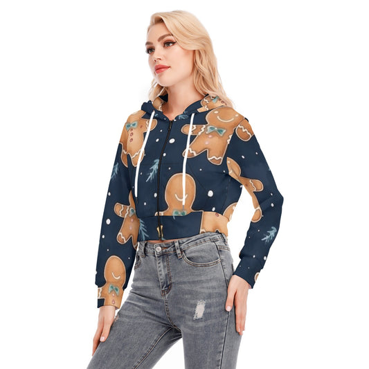 All-Over Print Women's Crop Top Hoodie With Zipper Closure