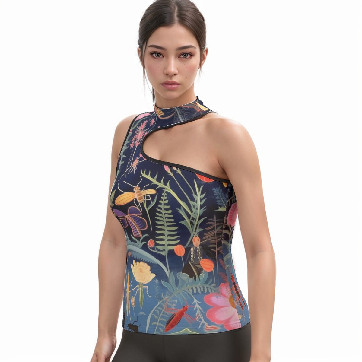 All-Over Print Women's Halter Sleeveless Asymmetrical Tank Top