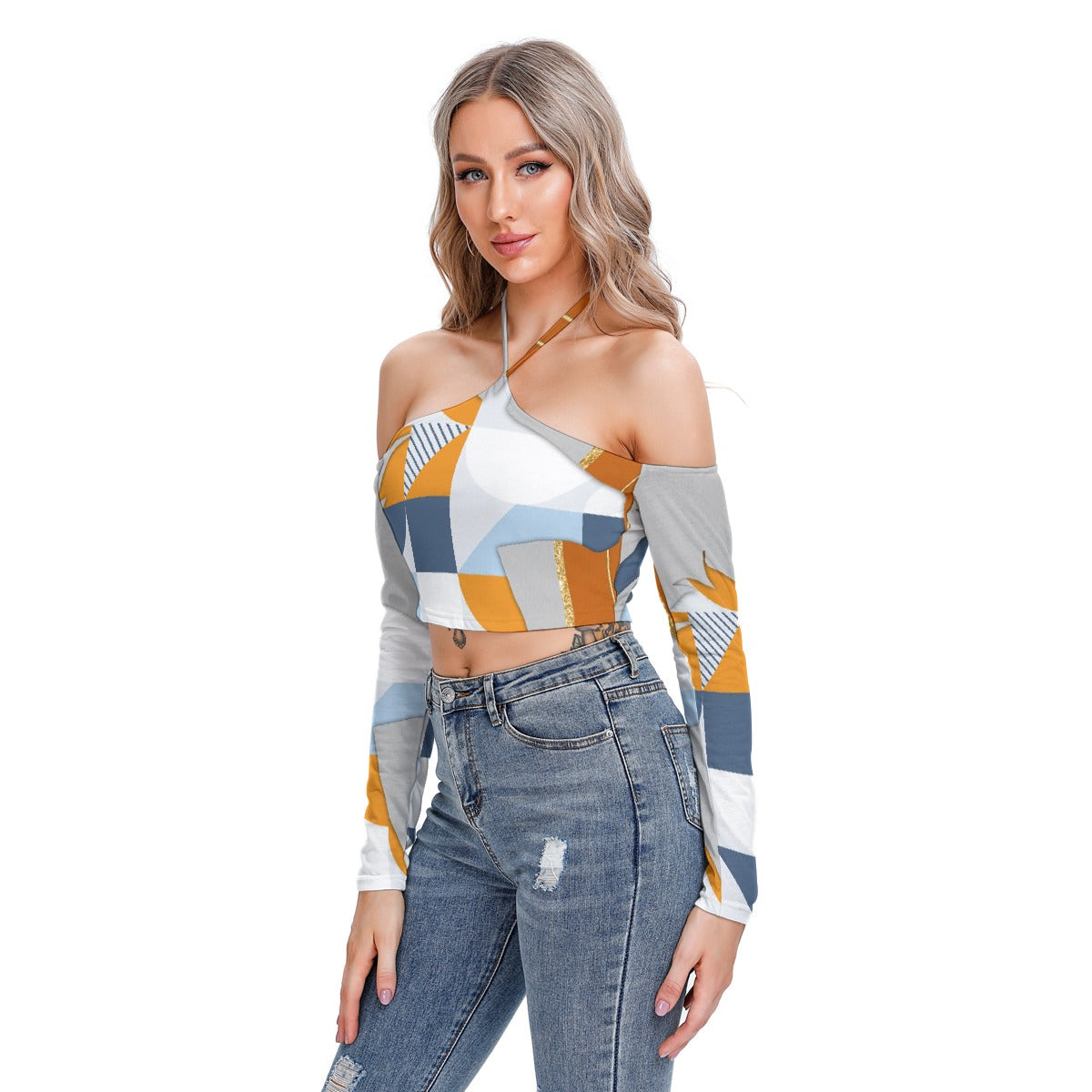 All-Over Print Women's Halter Lace-up Top