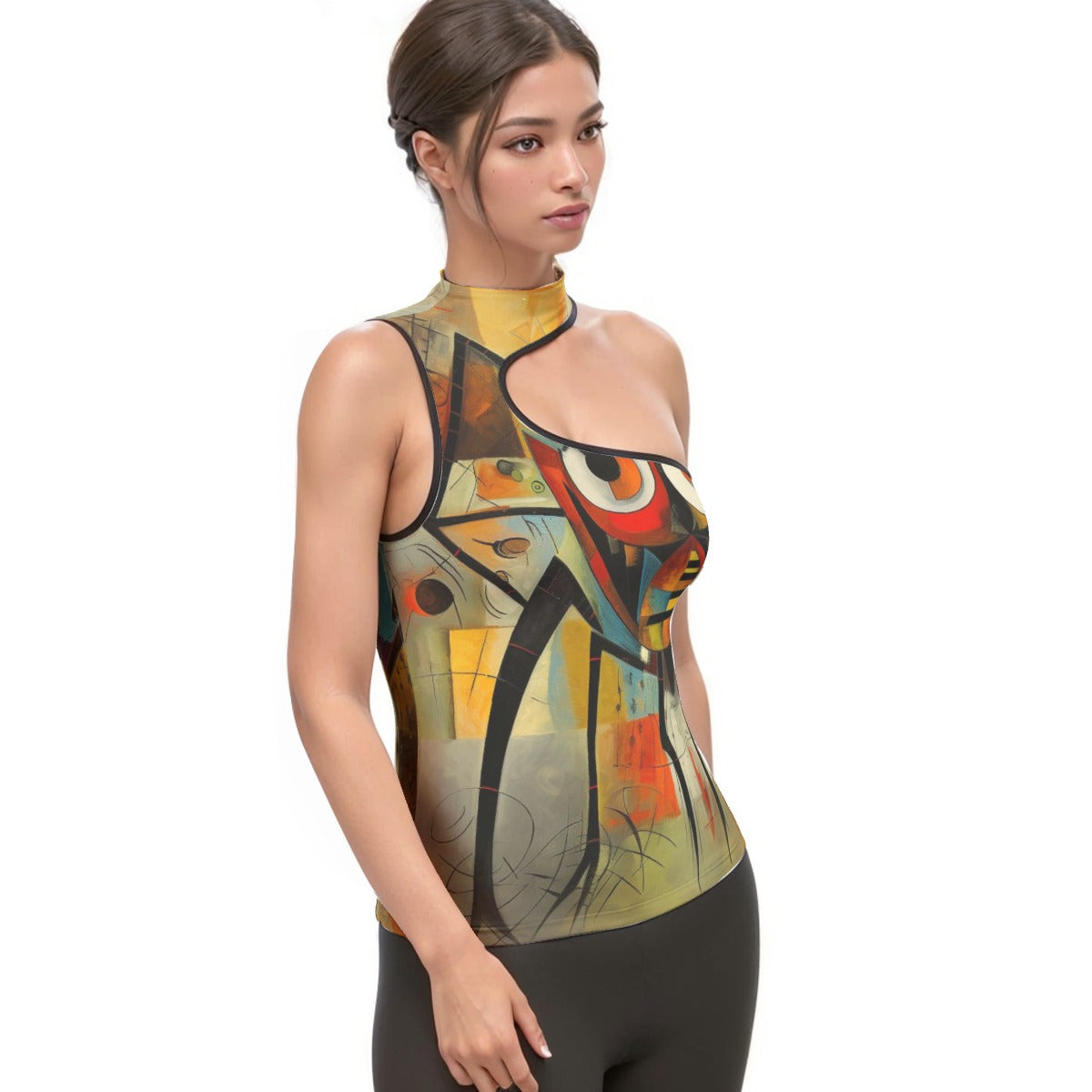 All-Over Print Women's Halter Sleeveless Asymmetrical Tank Top