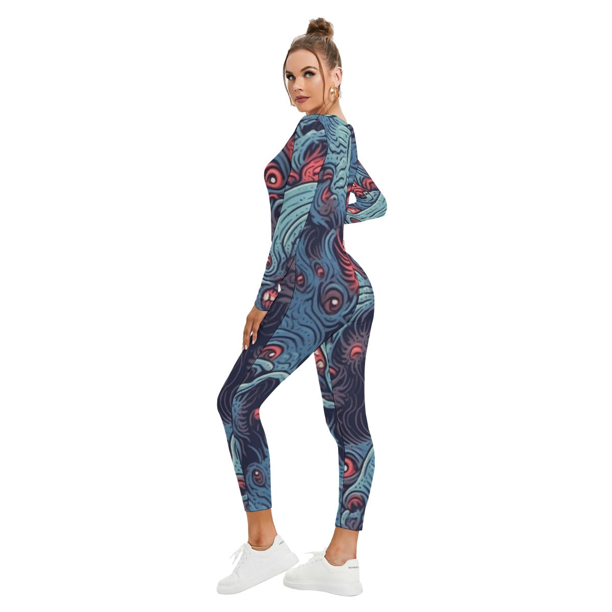 All-Over Print Women's Plunging Neck Jumpsuit