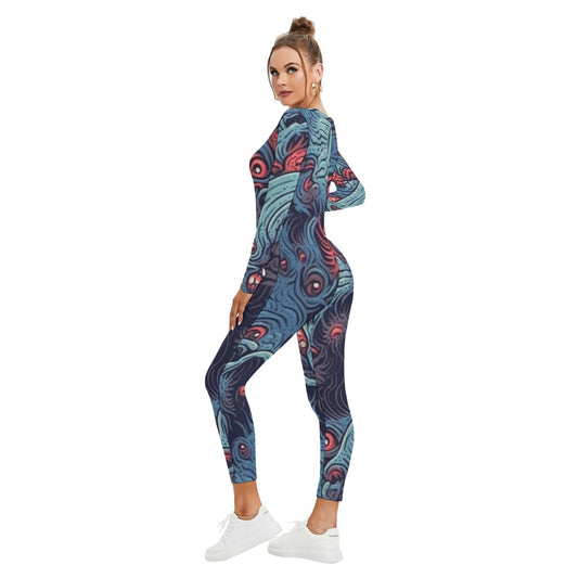 All-Over Print Women's Plunging Neck Jumpsuit