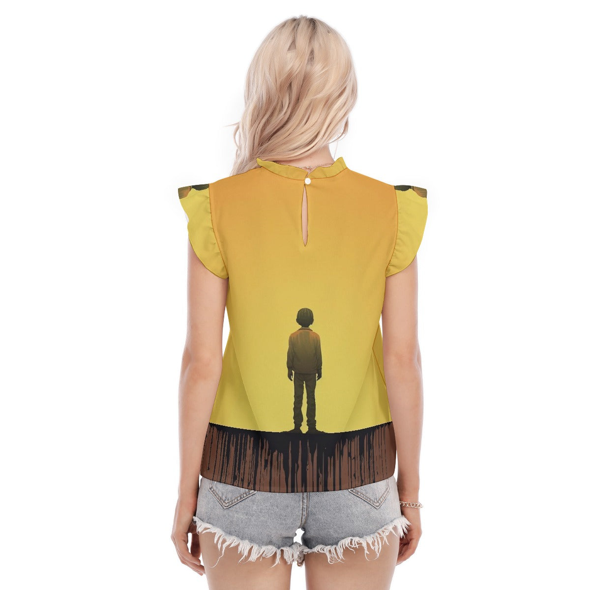 All-Over Print Women's Blouse With Ruffle Collar And Sleeve