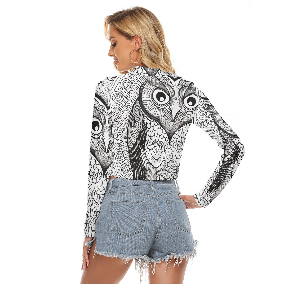 All-Over Print Women's Hollow Chest Keyhole Tight Crop Top