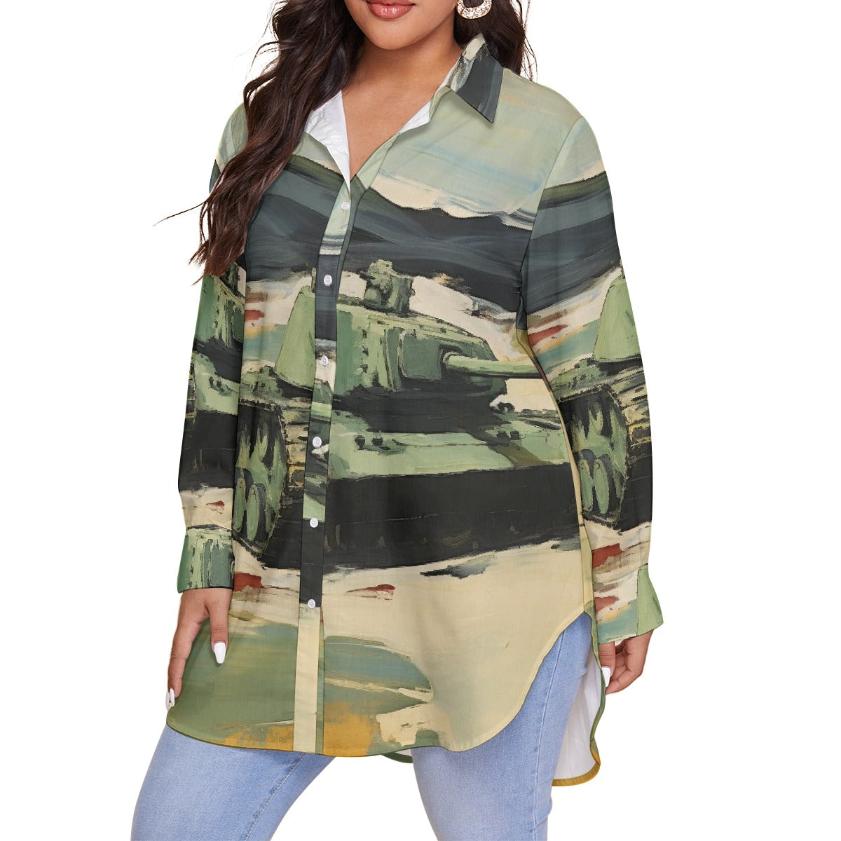All-Over Print Women's Shirt With Long Sleeve(Plus Size)