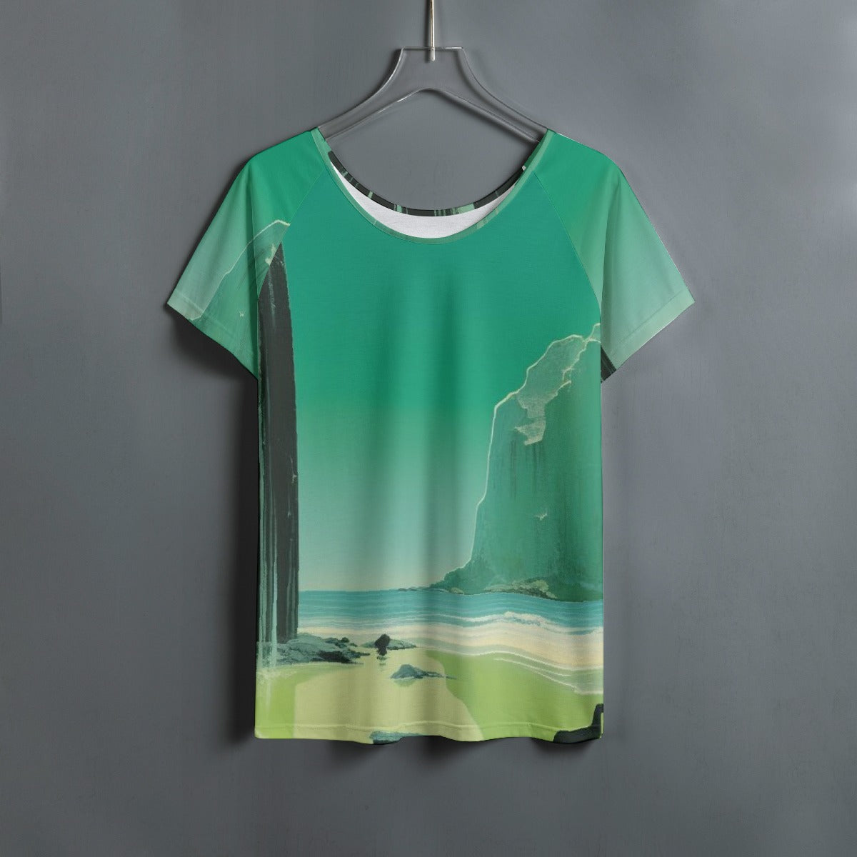 All-Over Print Women's Round Neck T-shirt With Raglan Sleeve