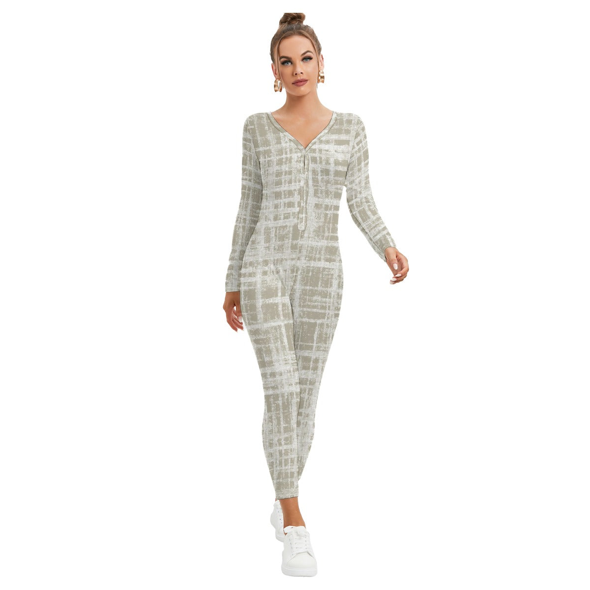 All-Over Print Women's Plunging Neck Jumpsuit