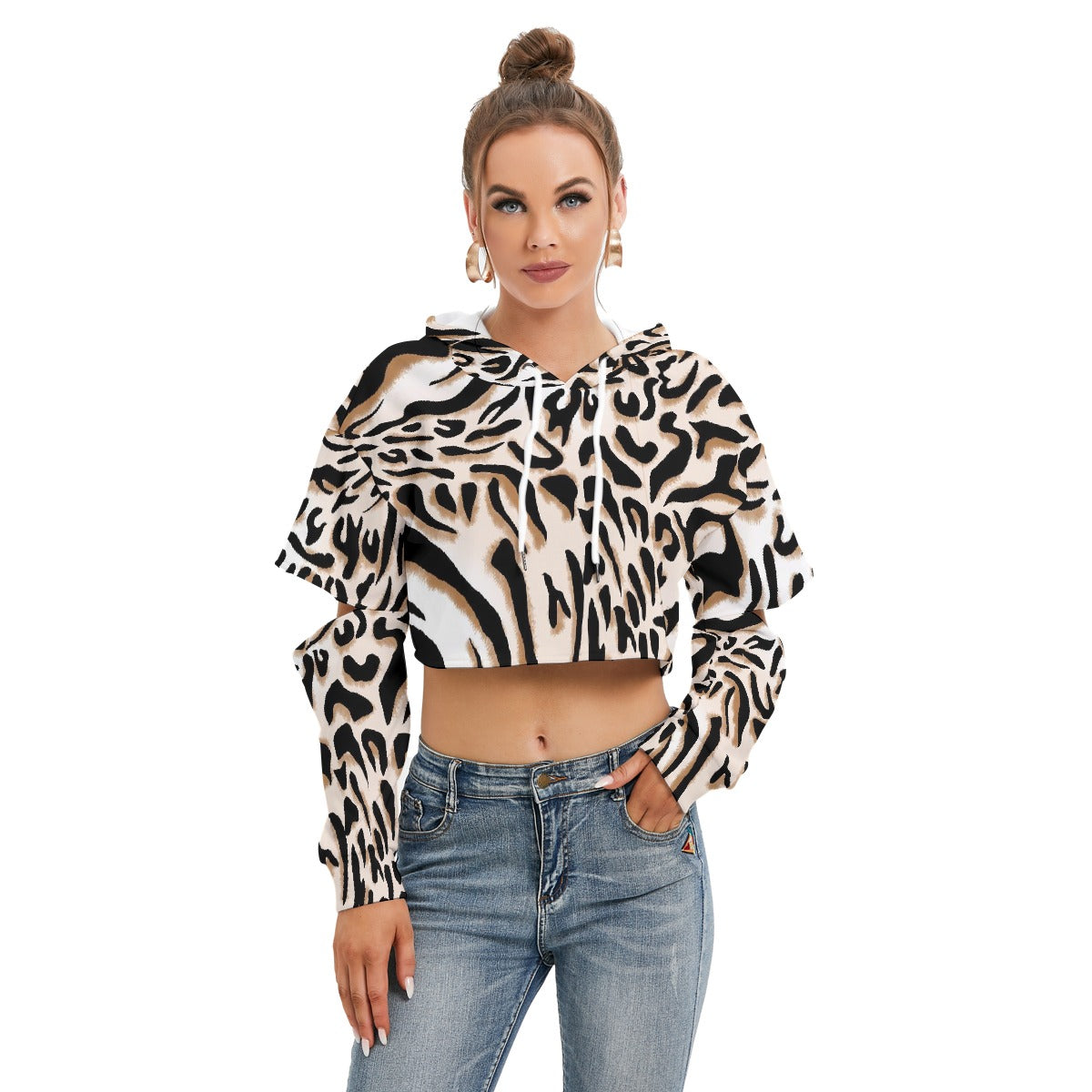 All-Over Print Women's Heavy Fleece Hoodie With Hollow Out Sleeve
