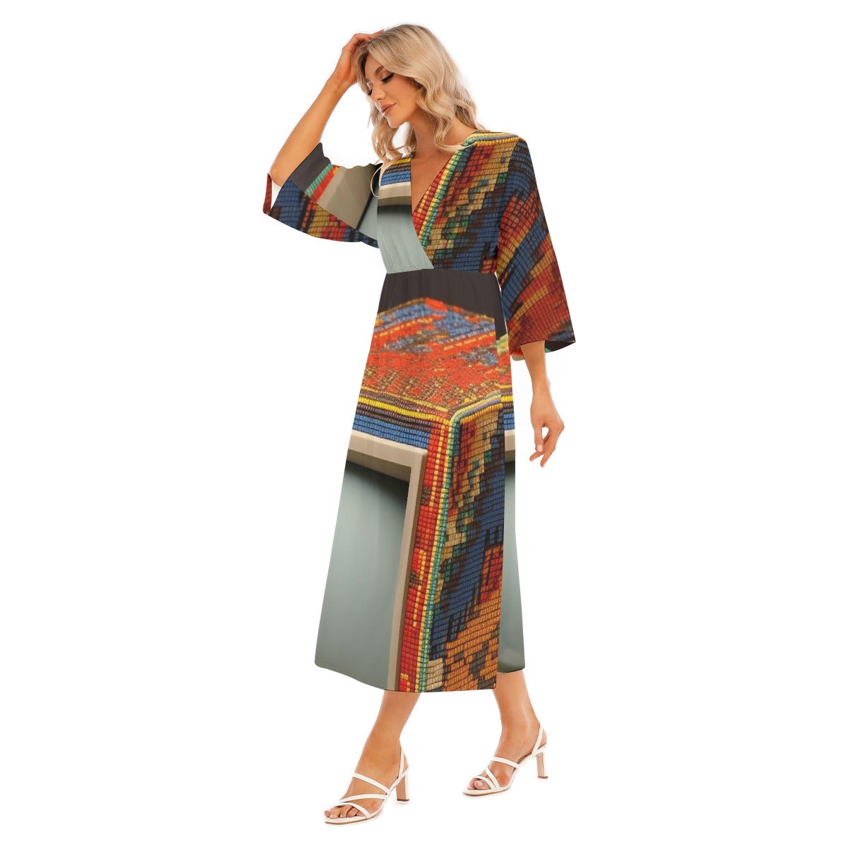 All-Over Print Women's Mid-Sleeve Long Dress