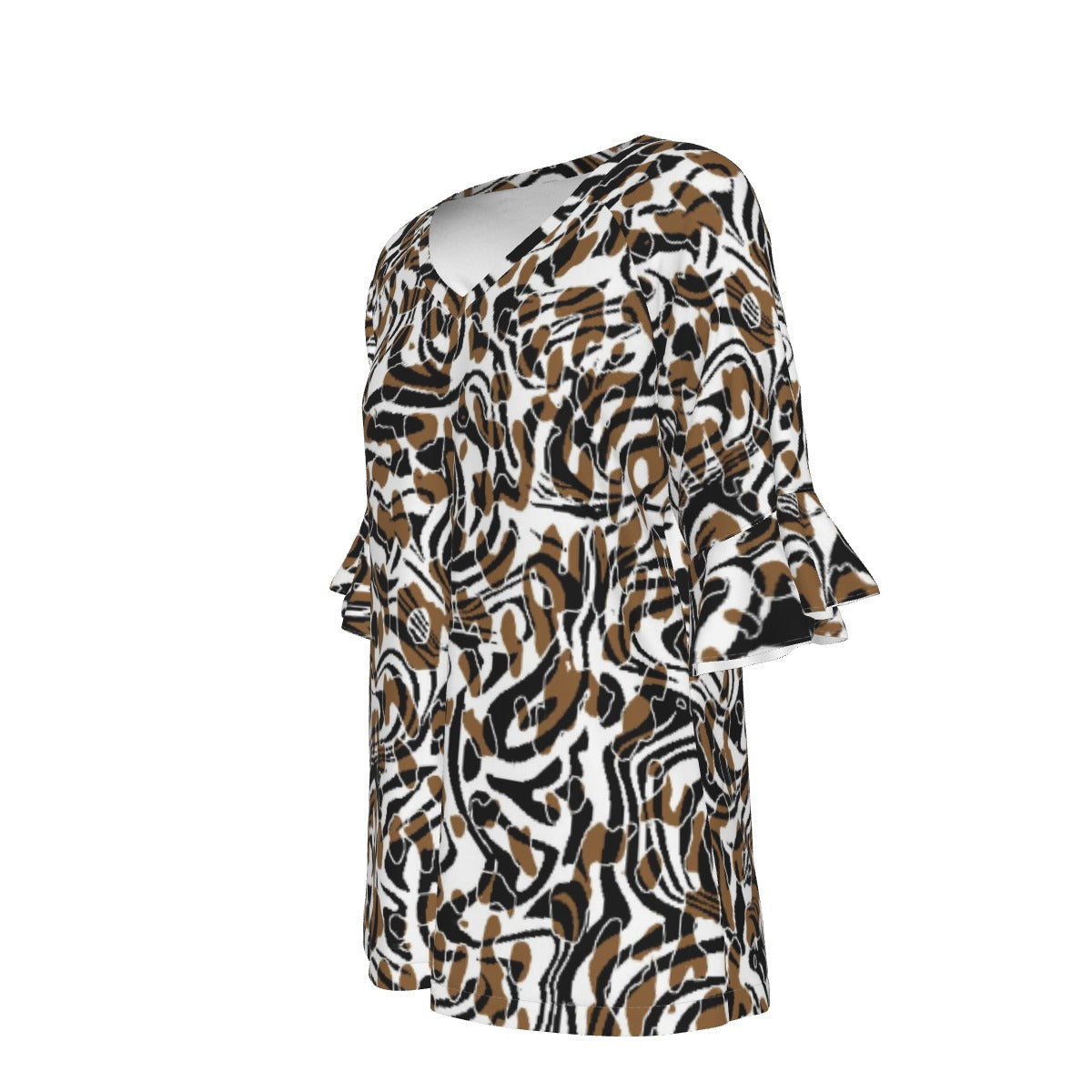 All-Over Print V-neck Women's T-shirt With Bell Sleeve