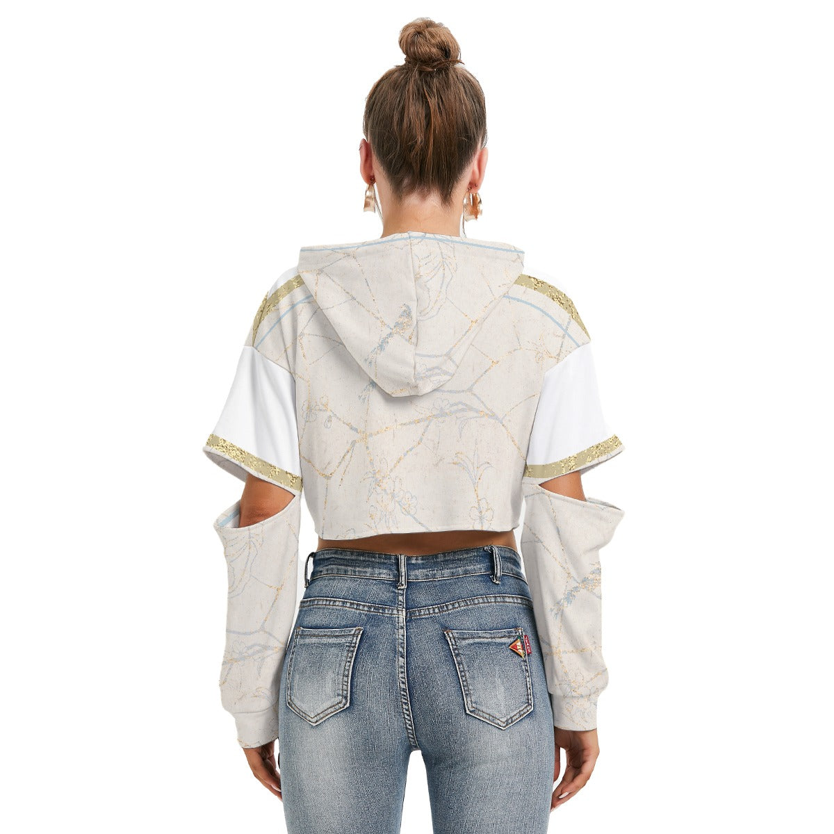 All-Over Print Women's Heavy Fleece Hoodie With Hollow Out Sleeve