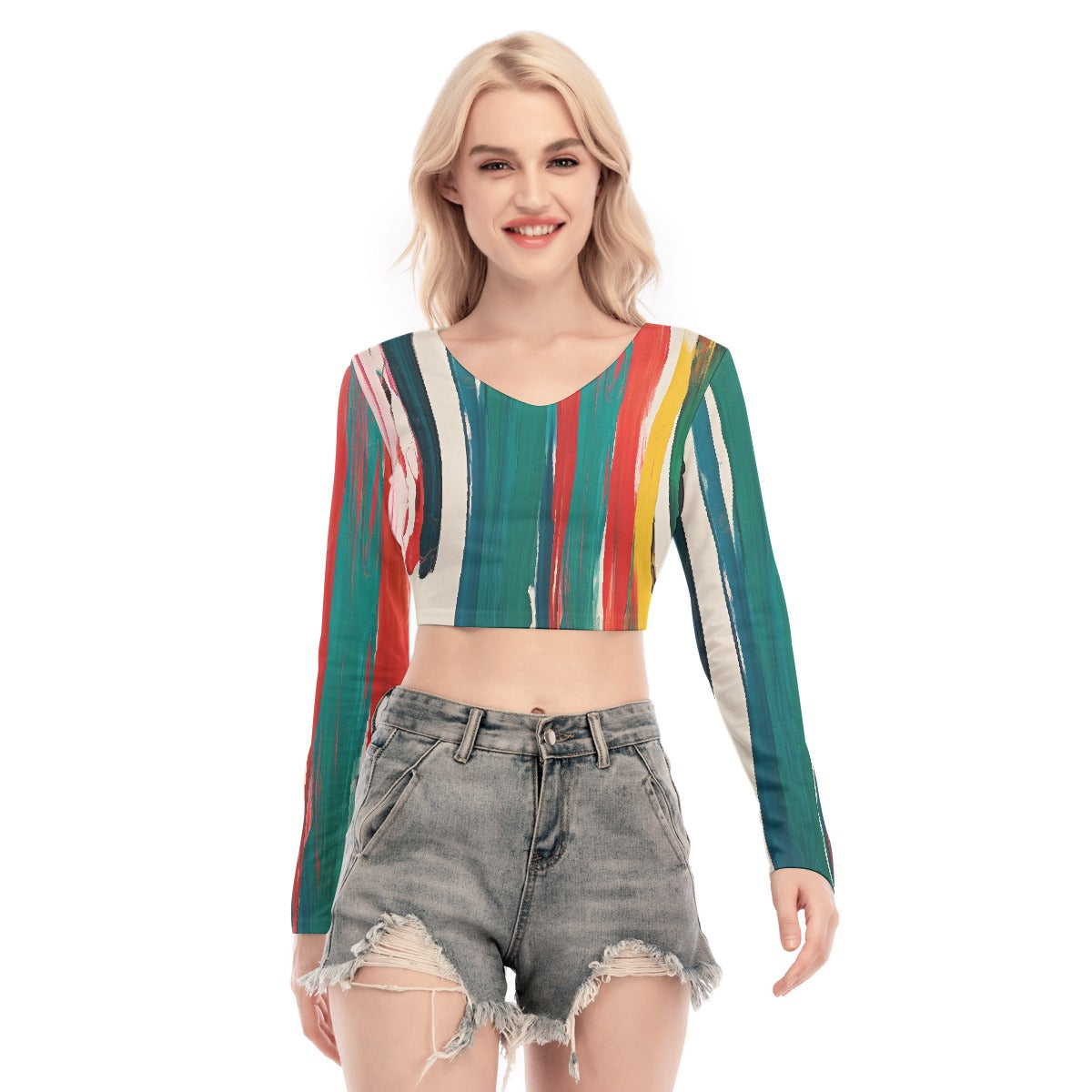 All-Over Print Women's Back Hollow T-shirt With Strap