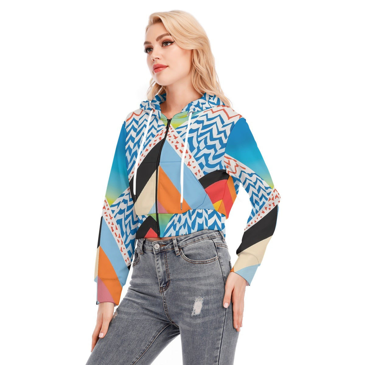 All-Over Print Women's Crop Top Hoodie With Zipper Closure