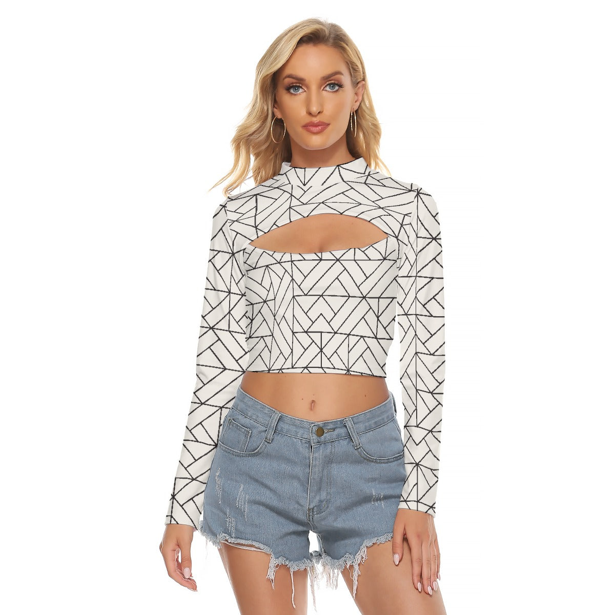 All-Over Print Women's Hollow Chest Keyhole Tight Crop Top