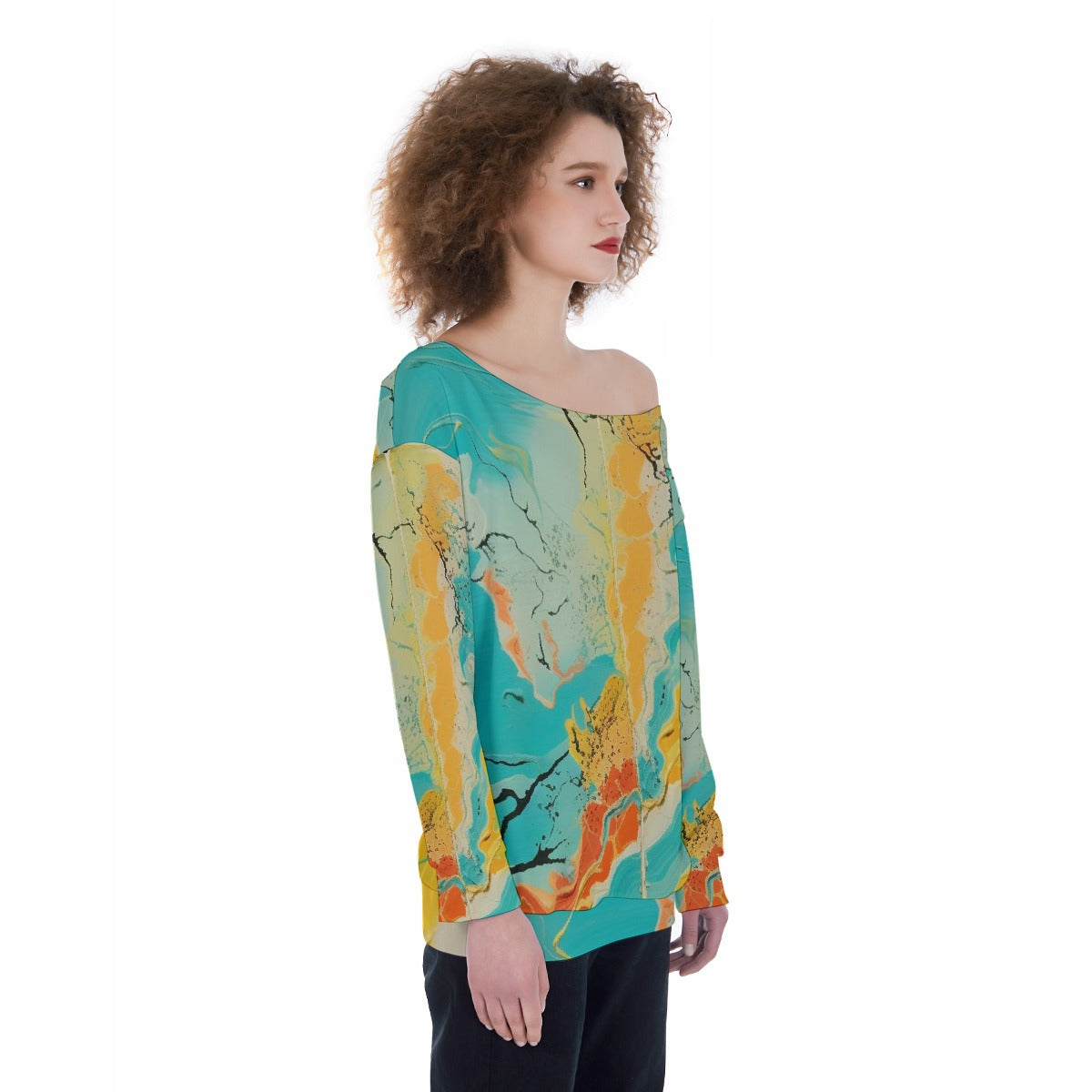All-Over Print Oversized Women's Off-Shoulder Sweatshirt