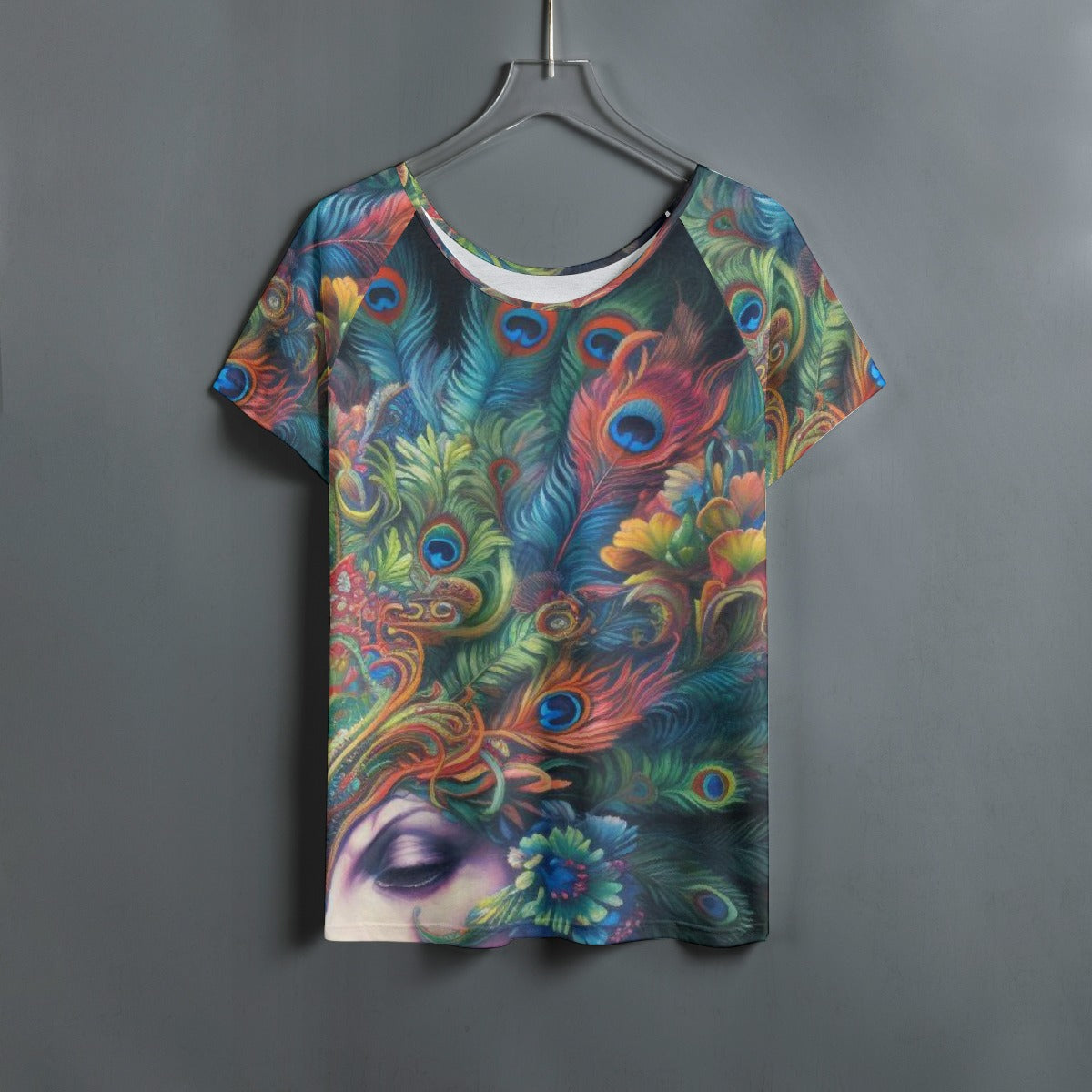 All-Over Print Women's Round Neck T-shirt With Raglan Sleeve