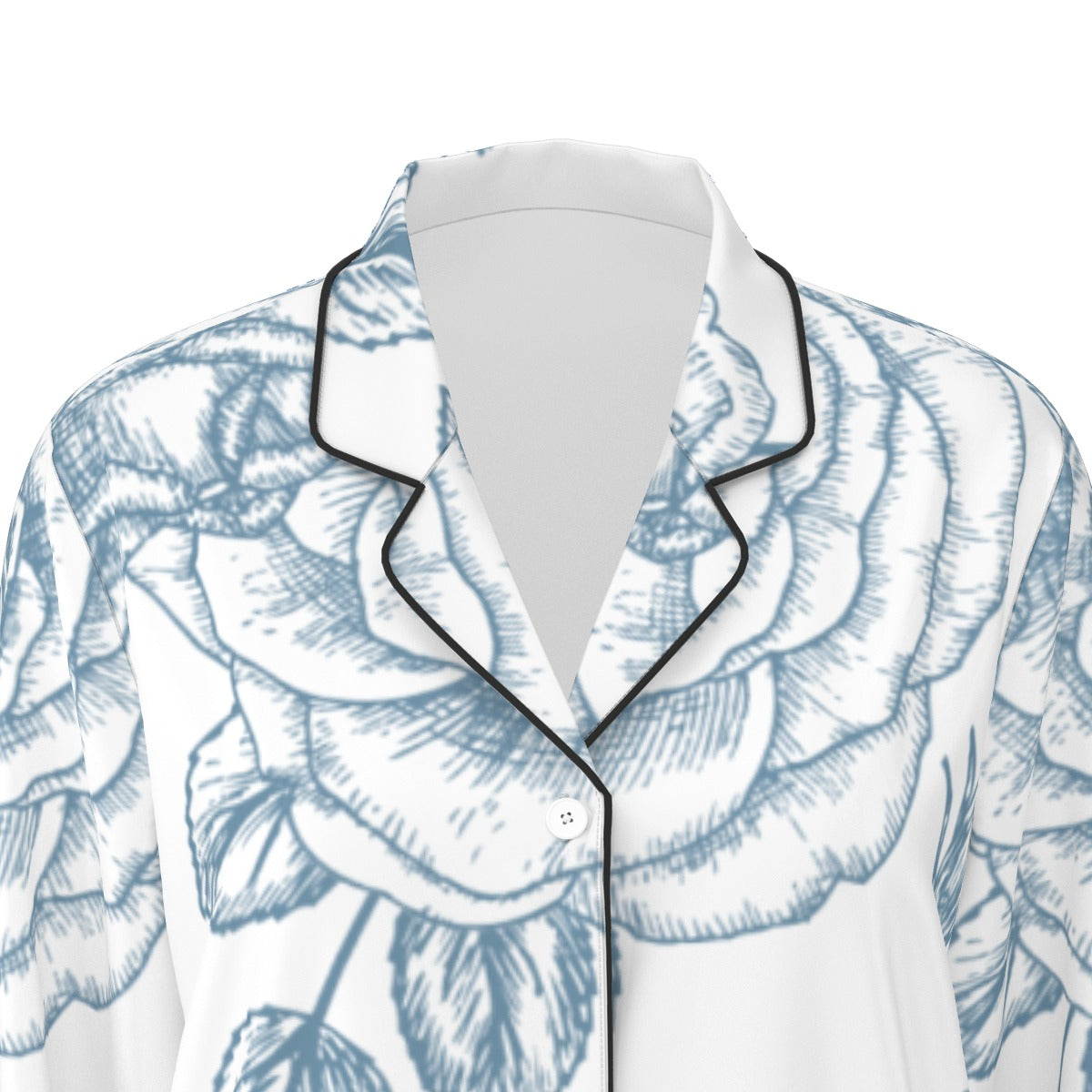 All-Over Print Women's Long Sleeve Pajama Set With Black Contrast Piping