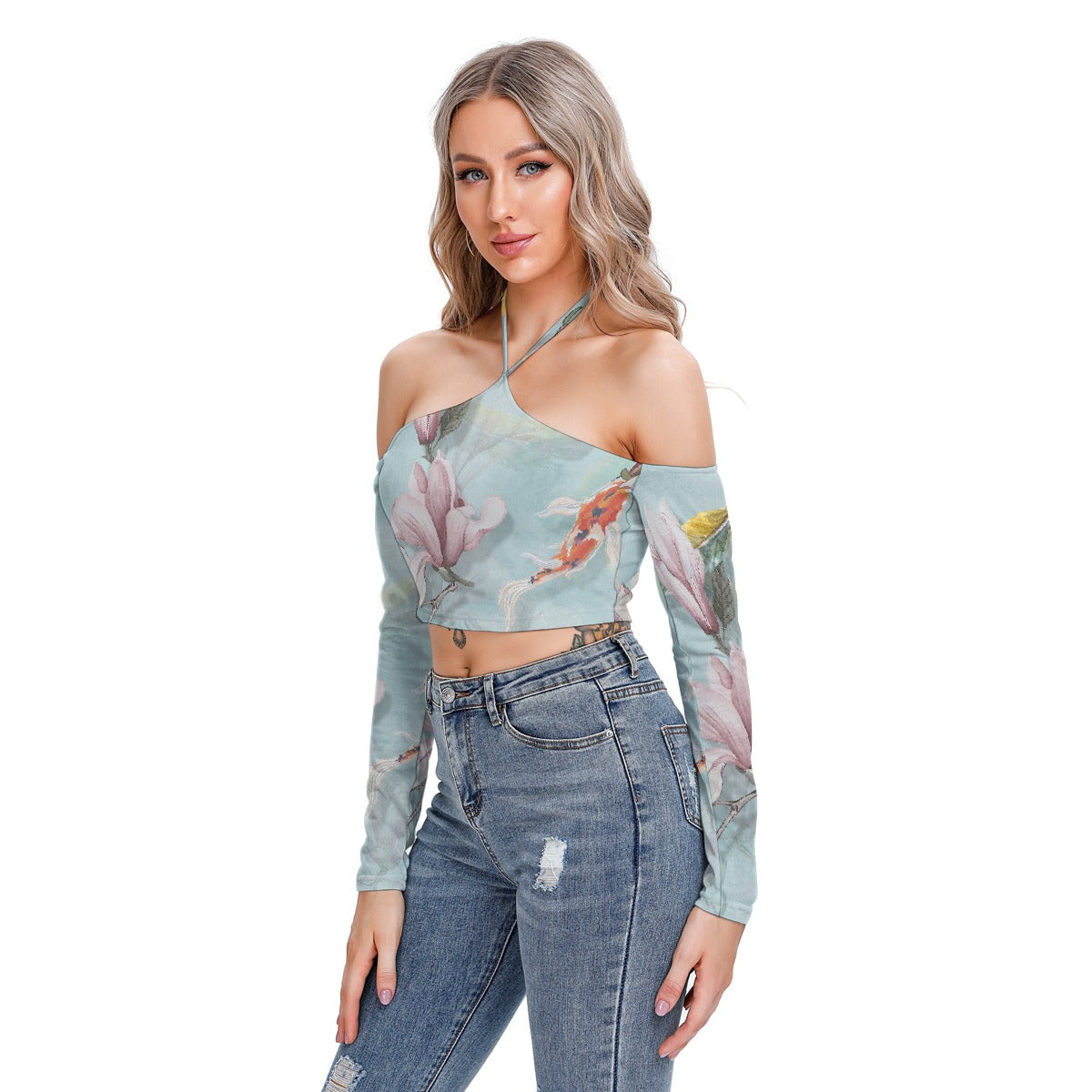 All-Over Print Women's Halter Lace-up Top