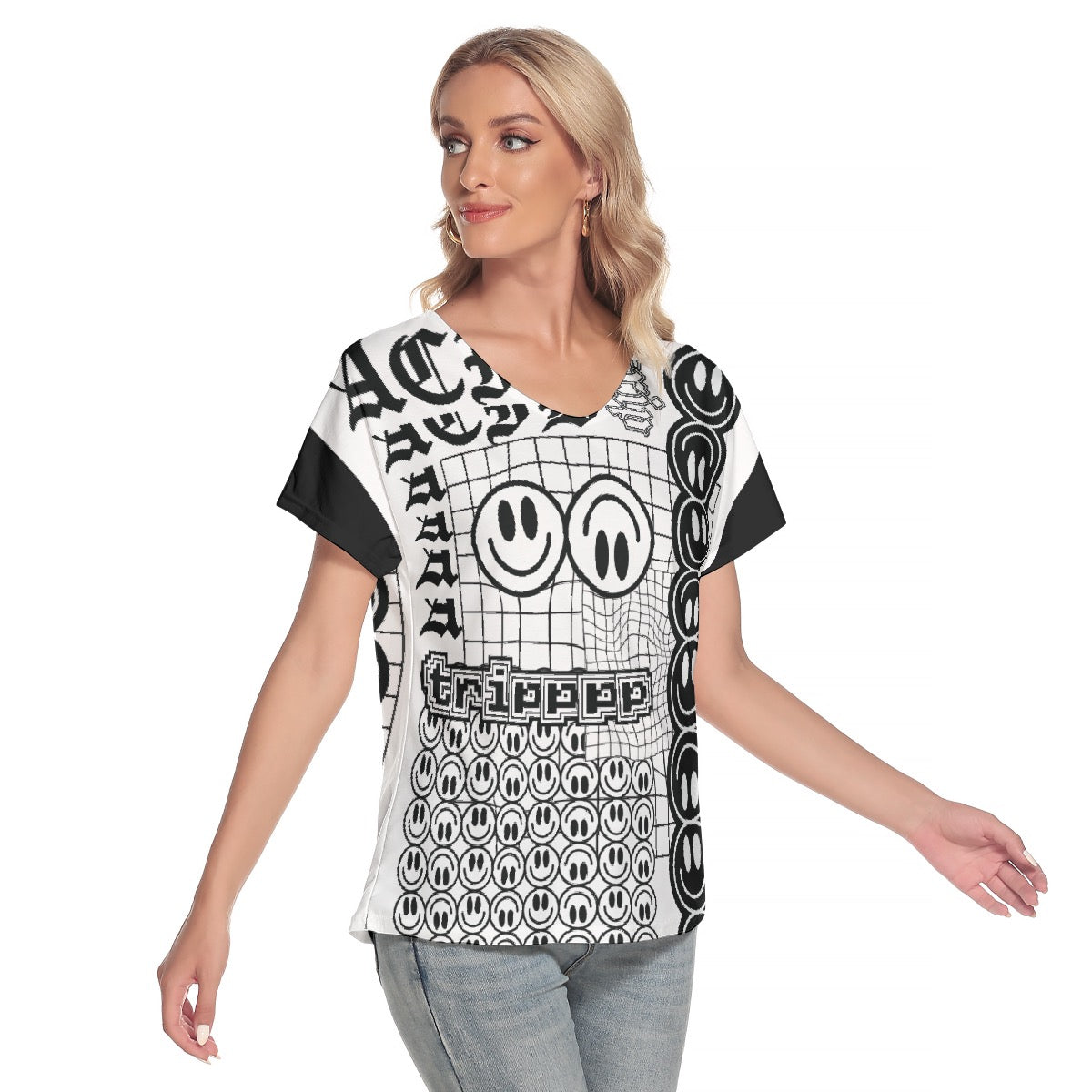 All-Over Print Women's Loose V-neck Short Sleeve T-shirt