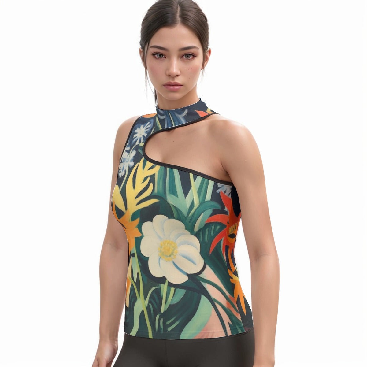 All-Over Print Women's Halter Sleeveless Asymmetrical Tank Top