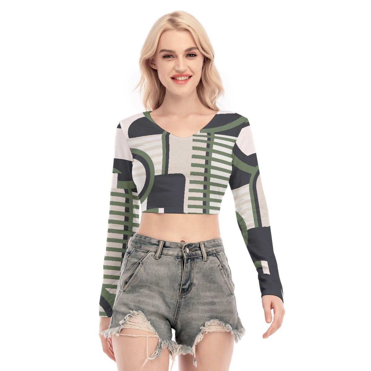 All-Over Print Women's Back Hollow T-shirt With Strap