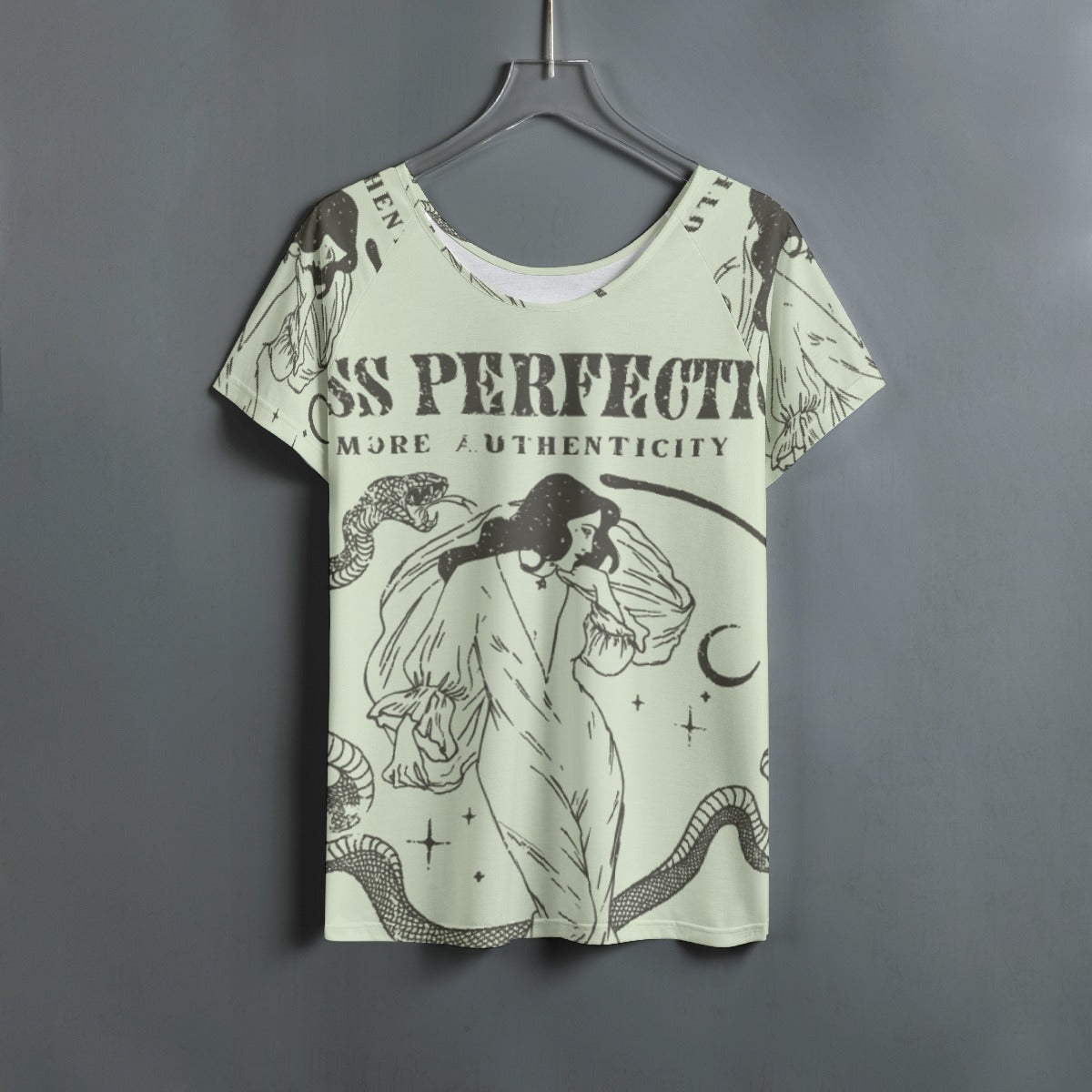 All-Over Print Women's Round Neck T-shirt With Raglan Sleeve