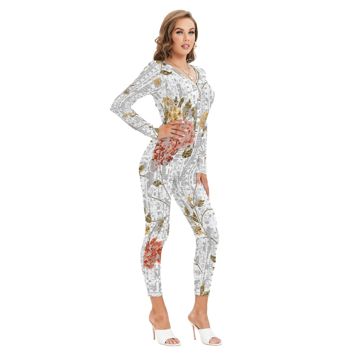All-Over Print Women's Plunging Neck Jumpsuit