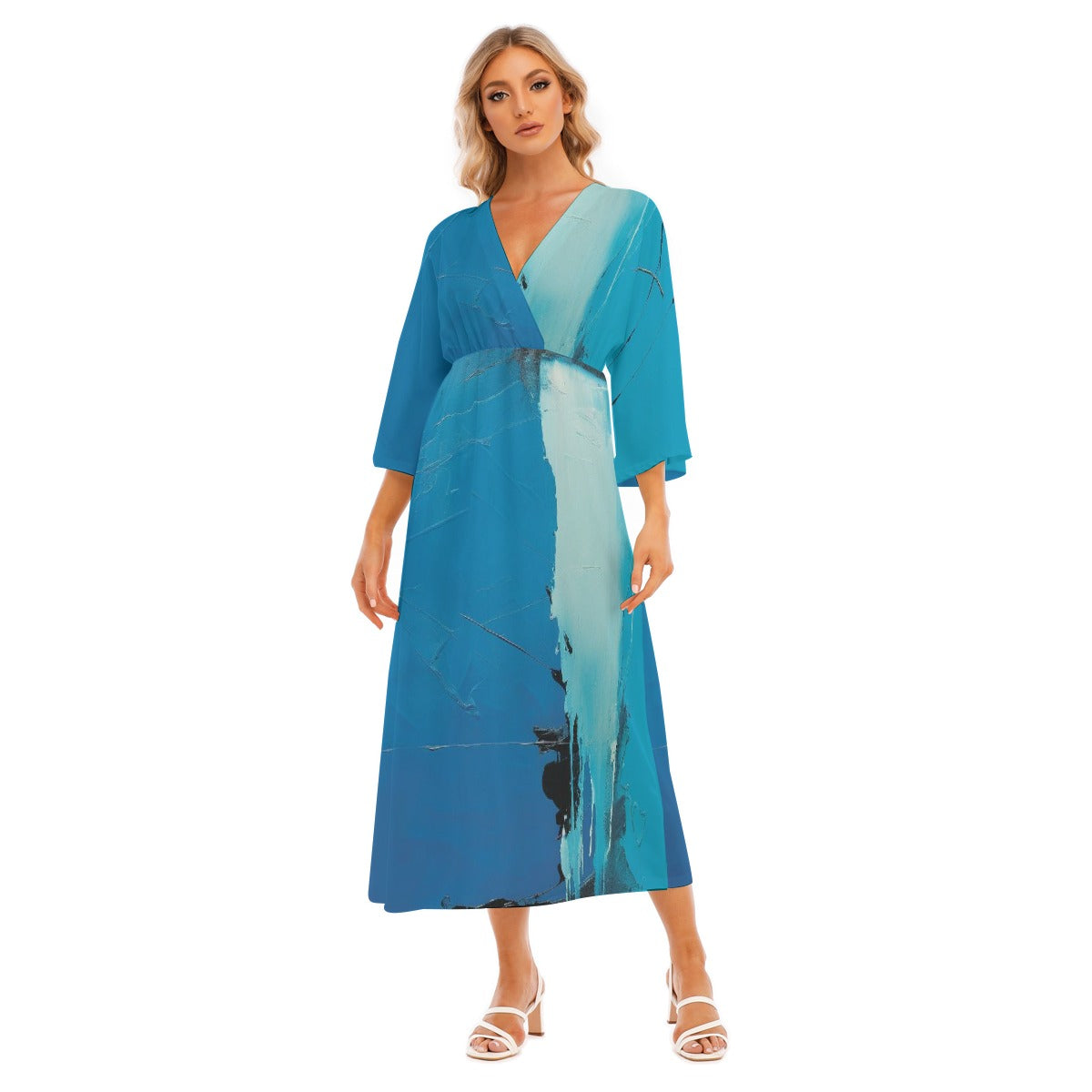 All-Over Print Women's Mid-Sleeve Long Dress