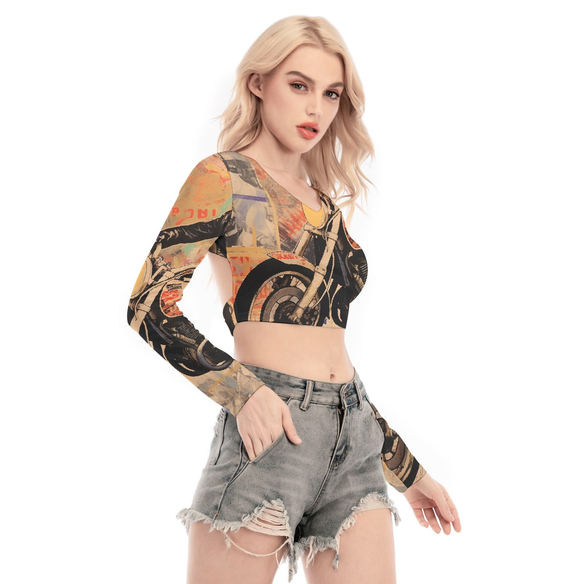 All-Over Print Women's Back Hollow T-shirt With Strap