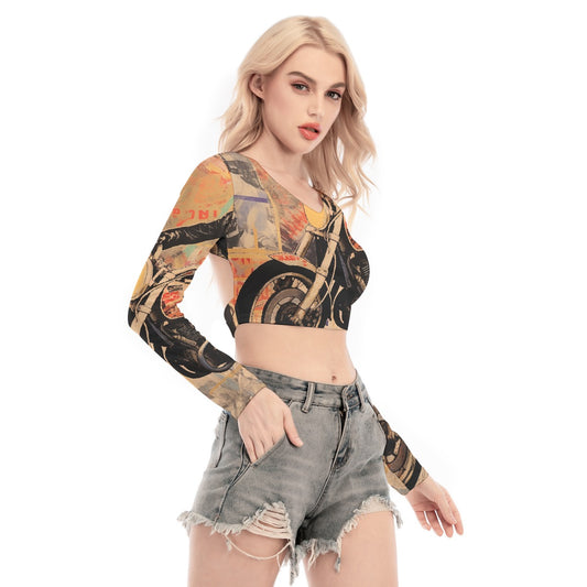 All-Over Print Women's Back Hollow T-shirt With Strap