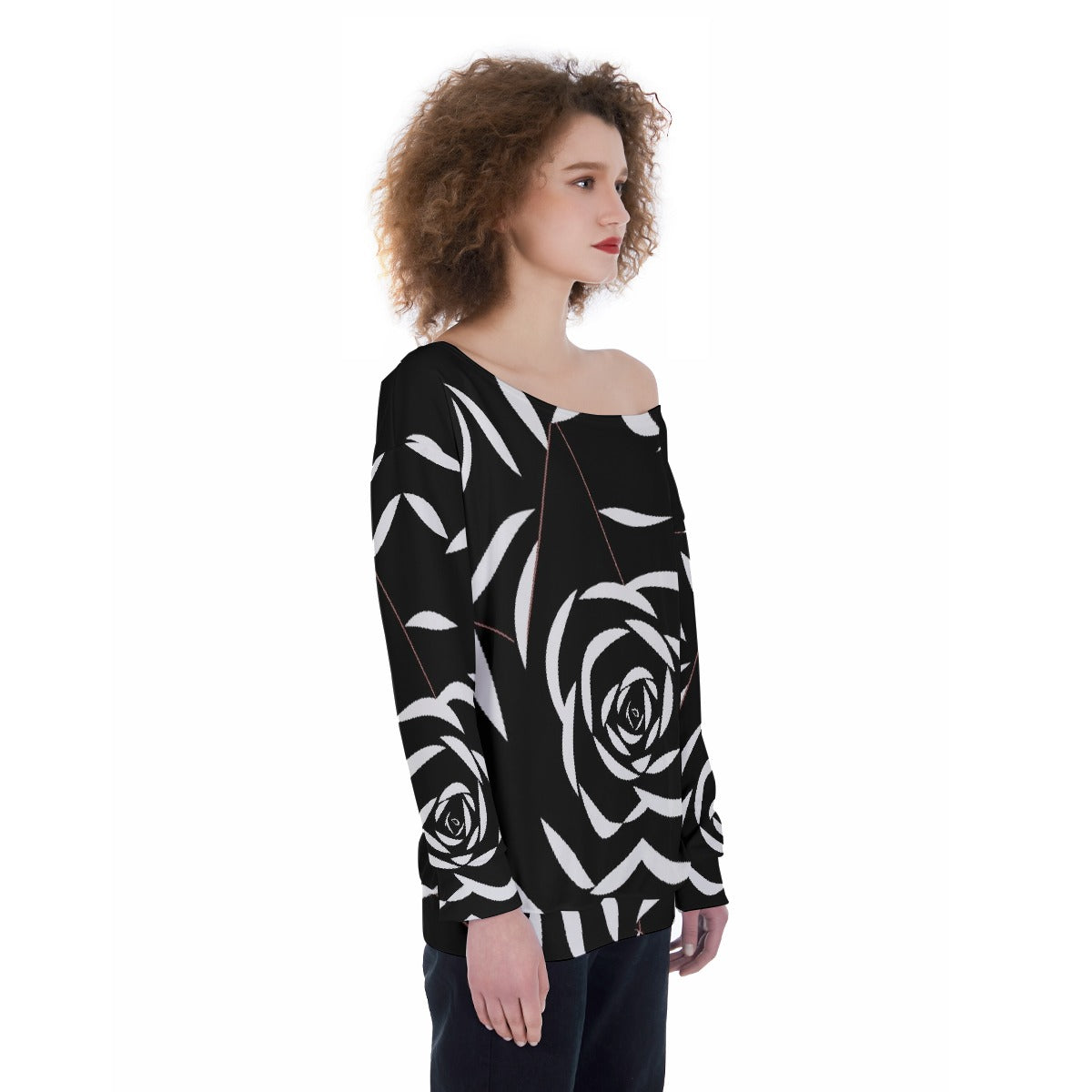 All-Over Print Oversized Women's Off-Shoulder Sweatshirt