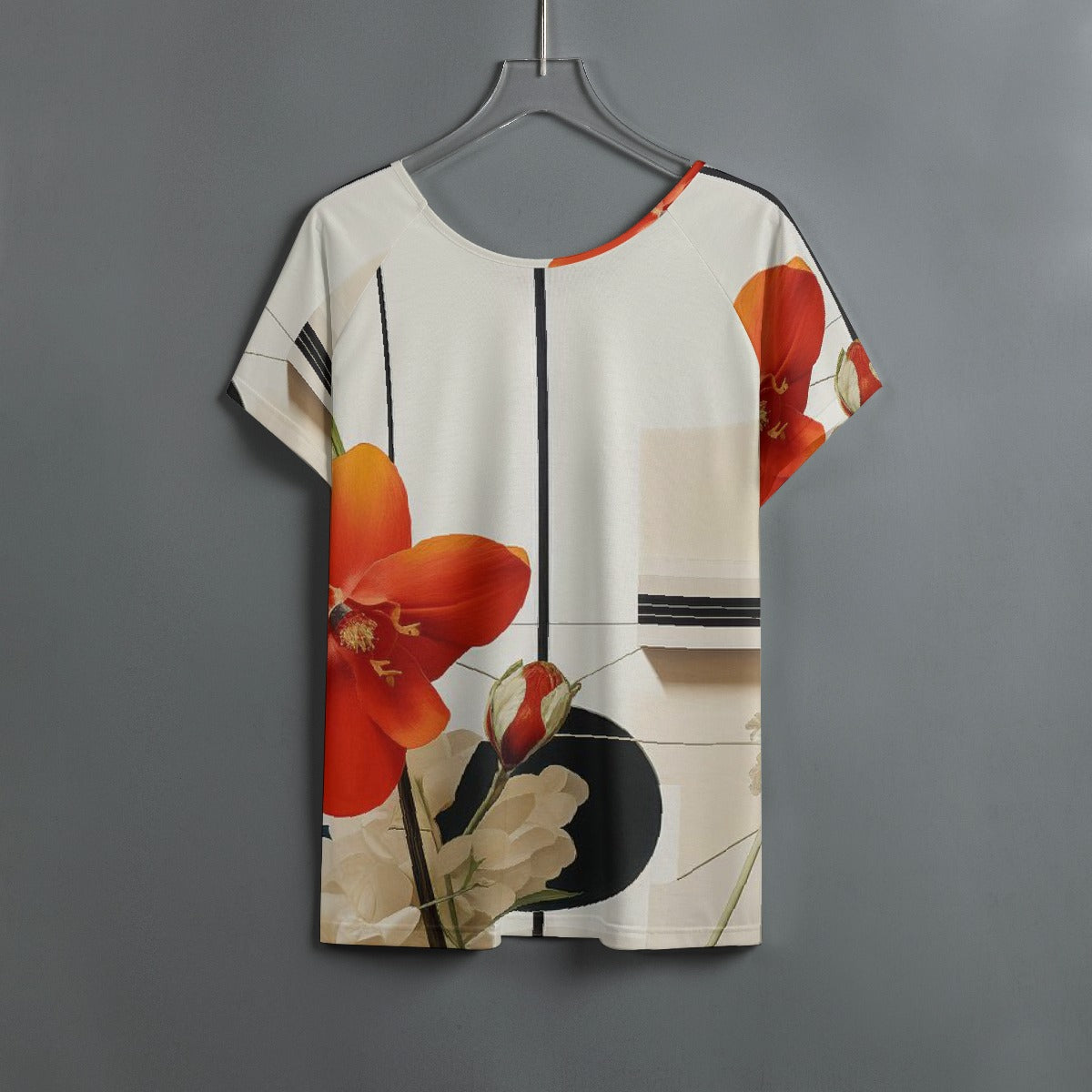 All-Over Print Women's Round Neck T-shirt With Raglan Sleeve