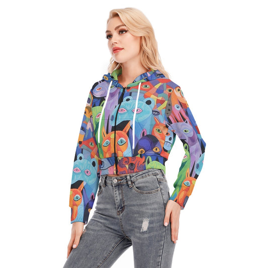 All-Over Print Women's Crop Top Hoodie With Zipper Closure