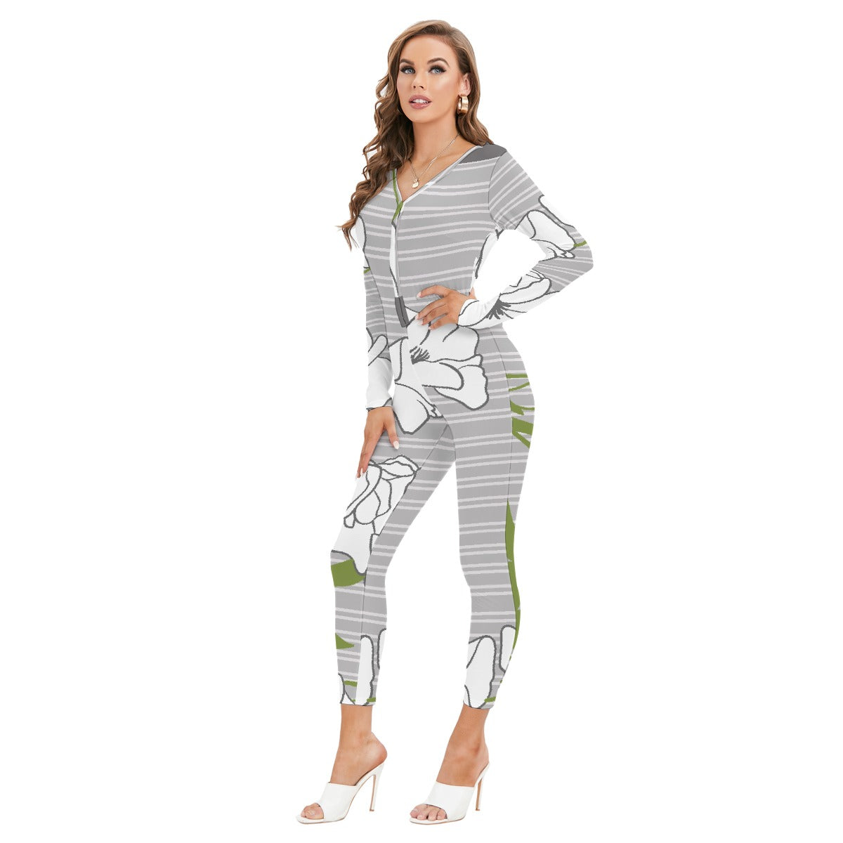 All-Over Print Women's Plunging Neck Jumpsuit
