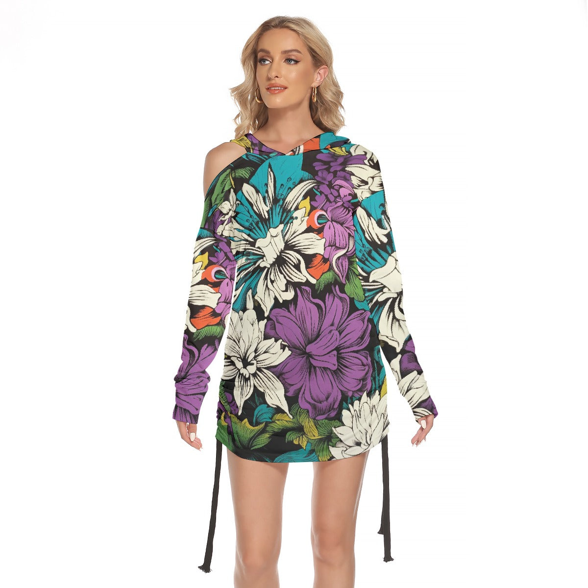 All-Over Print Women's One-shoulder Dress With Waist Shirring