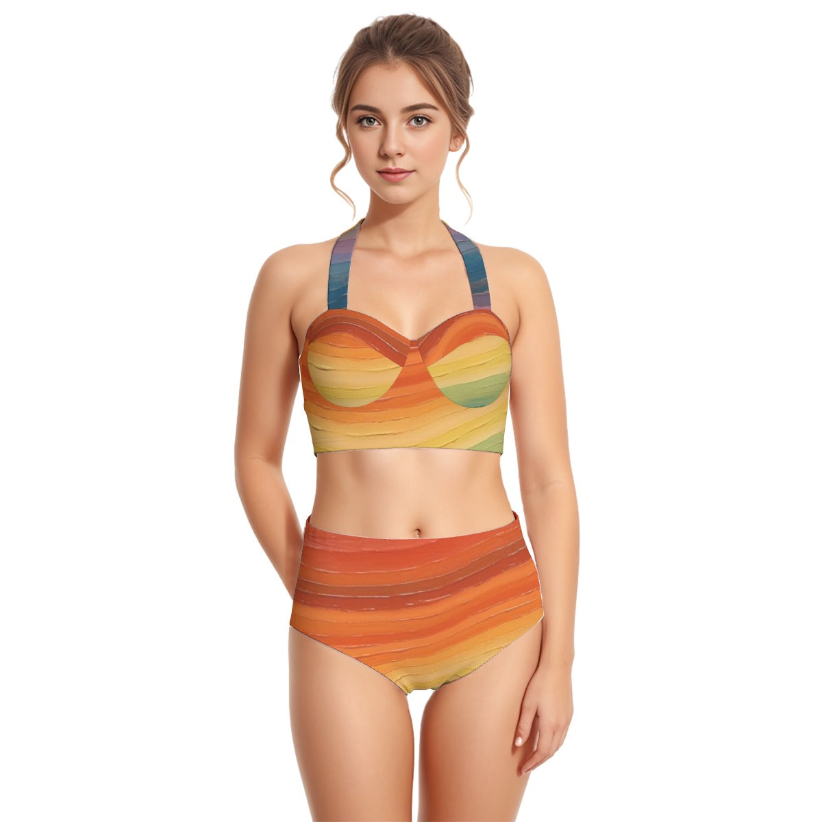 All-Over Print Women's Swimsuit Set With Halter