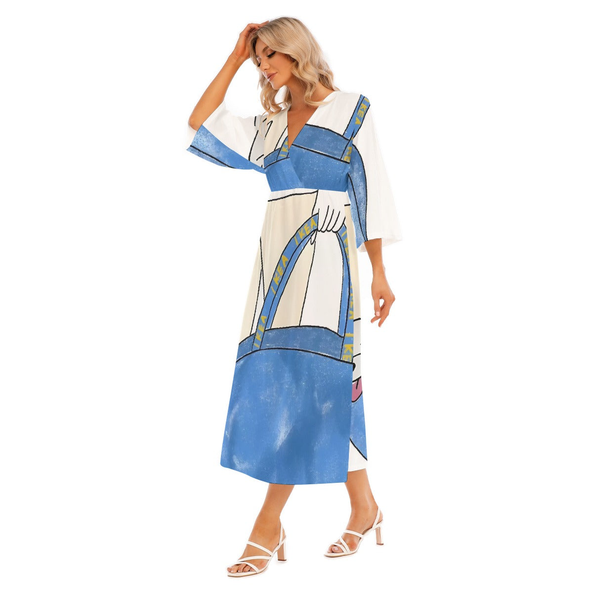 All-Over Print Women's Mid-Sleeve Long Dress