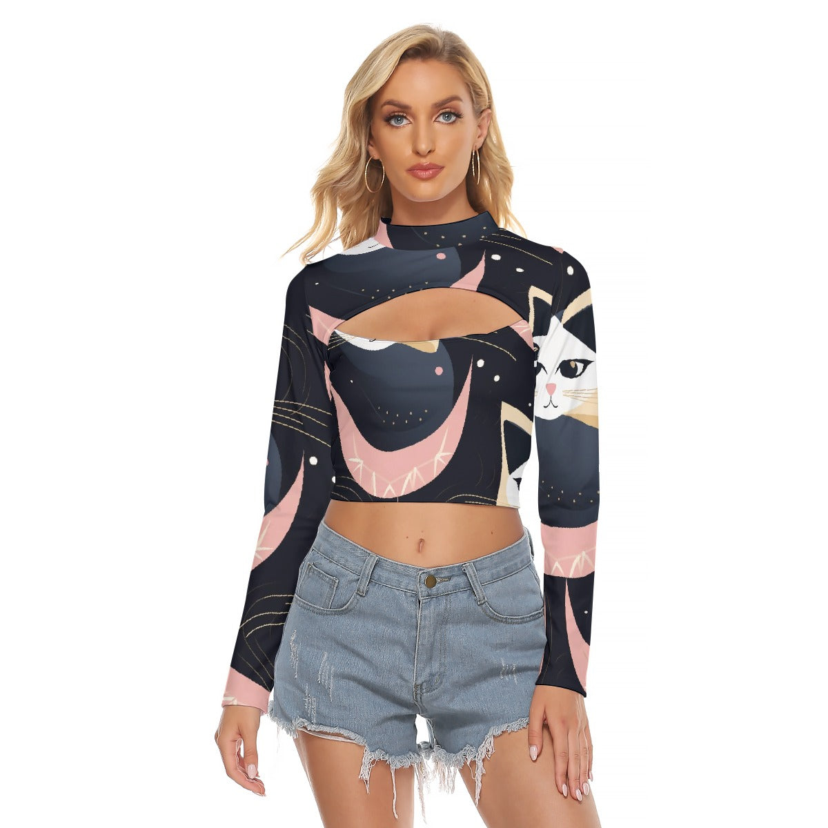 All-Over Print Women's Hollow Chest Keyhole Tight Crop Top