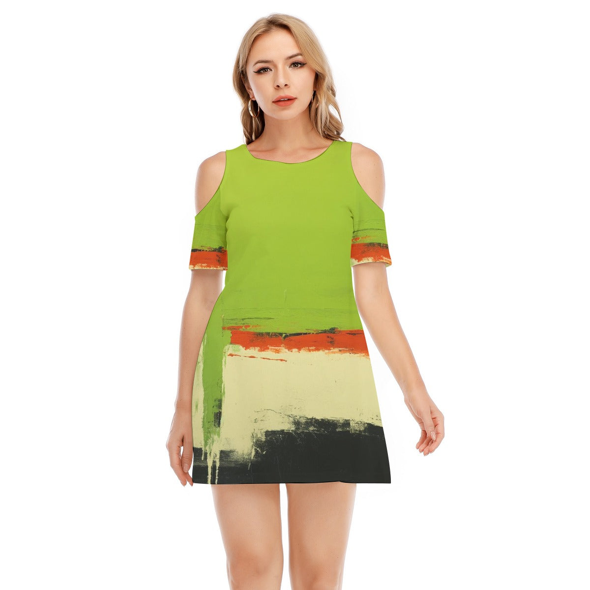 All-Over Print Women's Cold Shoulder Dress | 190GSM Cotton