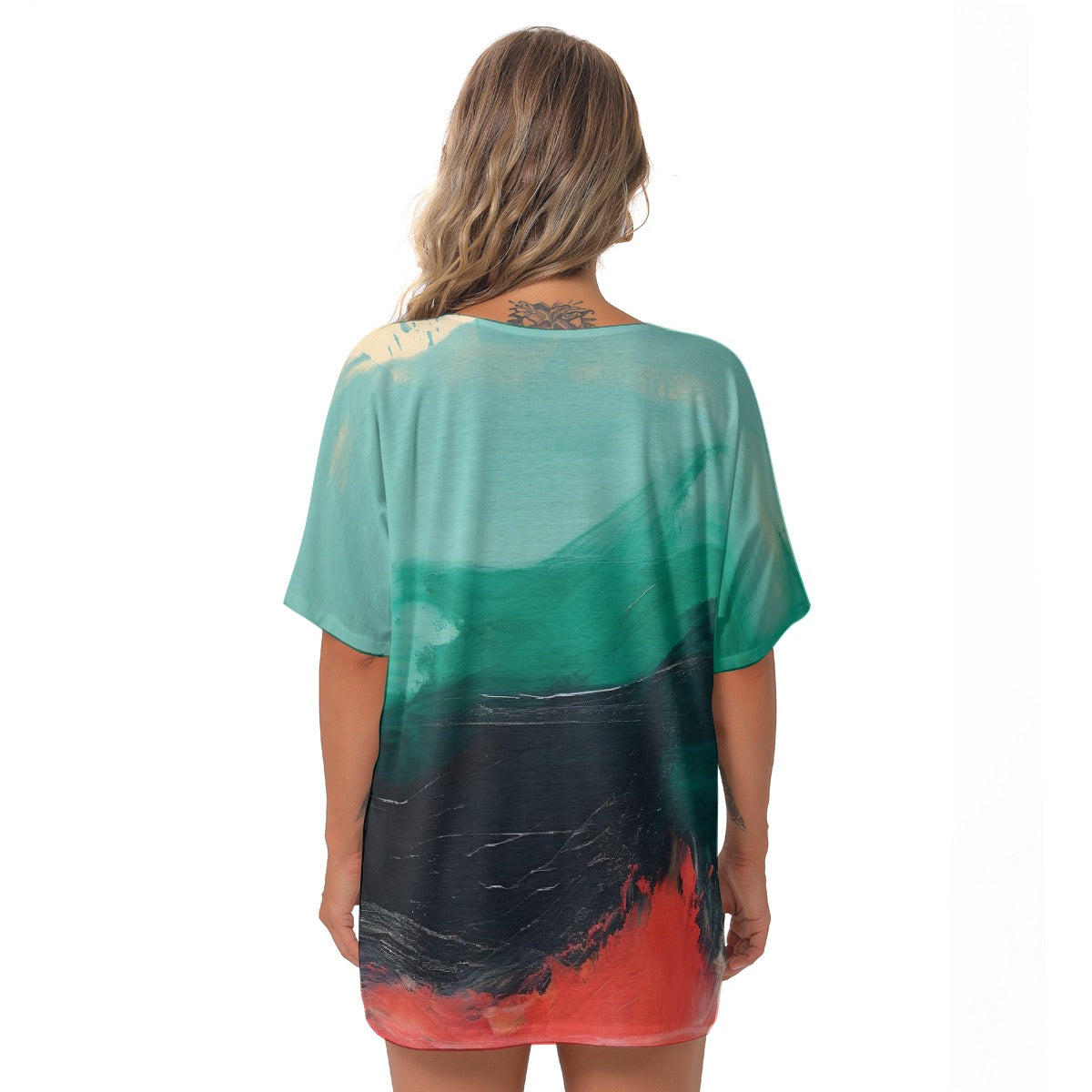 All-Over Print Women's Bat Sleeves V-Neck Blouse