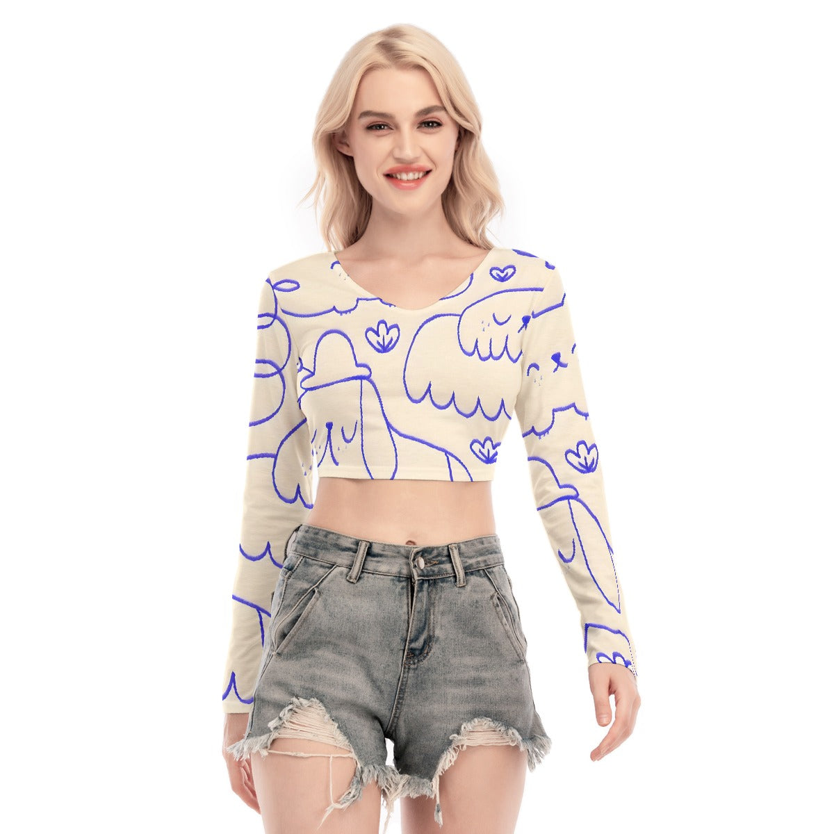 All-Over Print Women's Back Hollow T-shirt With Strap