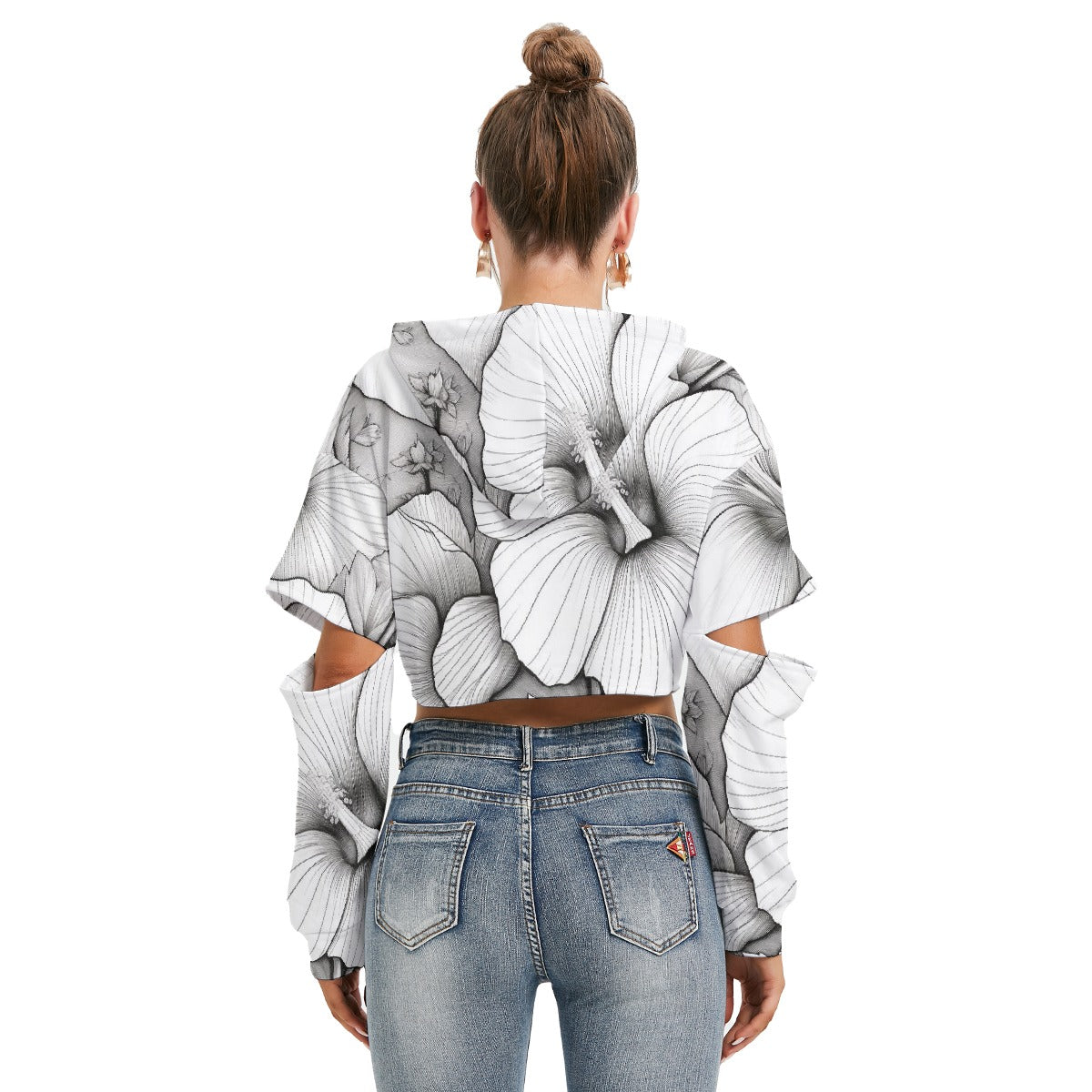 All-Over Print Women's Heavy Fleece Hoodie With Hollow Out Sleeve