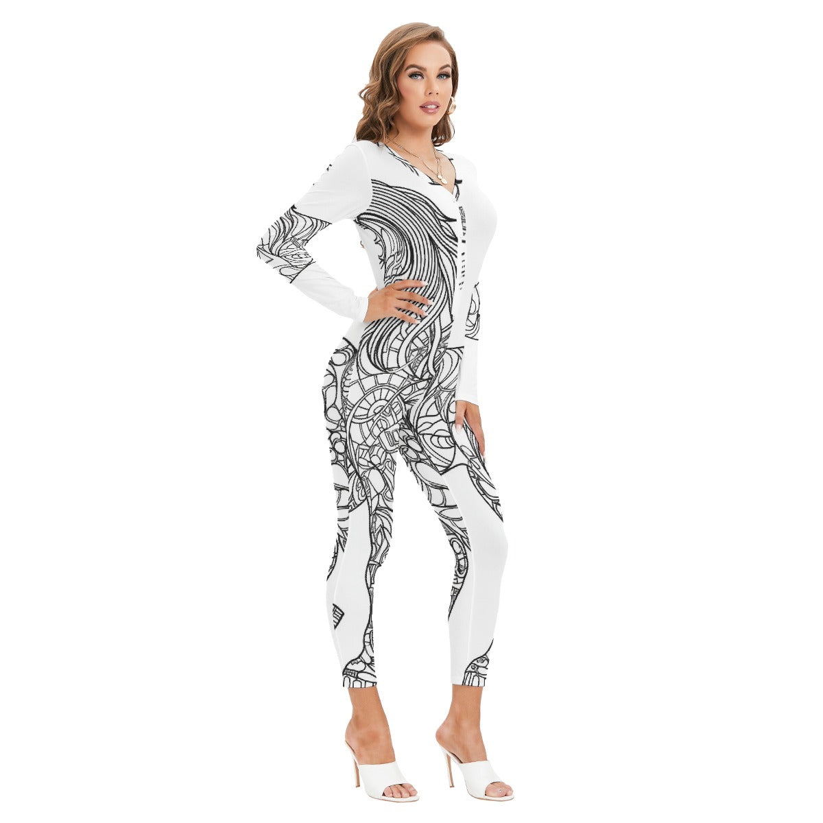 All-Over Print Women's Plunging Neck Jumpsuit