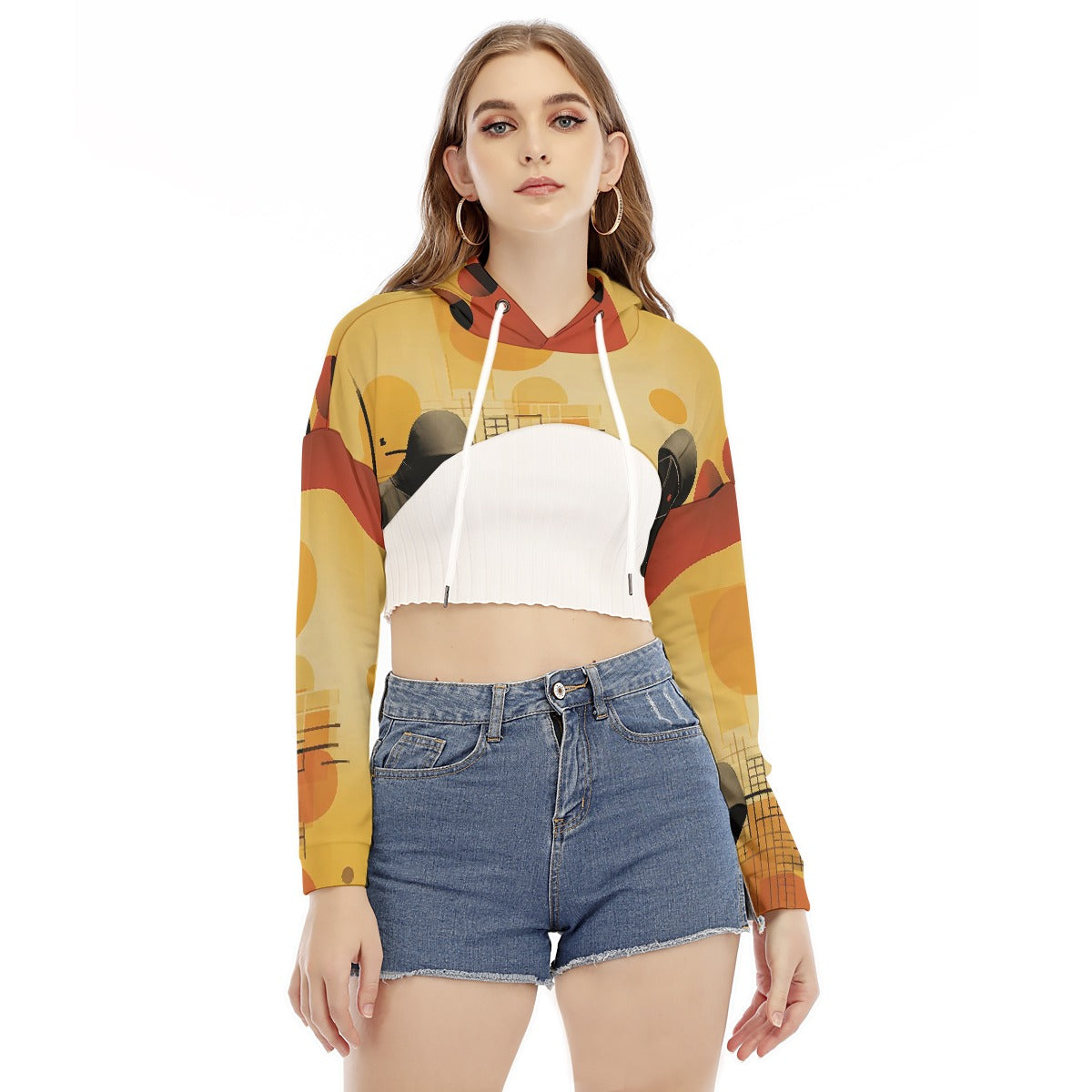 All-Over Print Women's Smock Short Hoodie With Long Sleeve