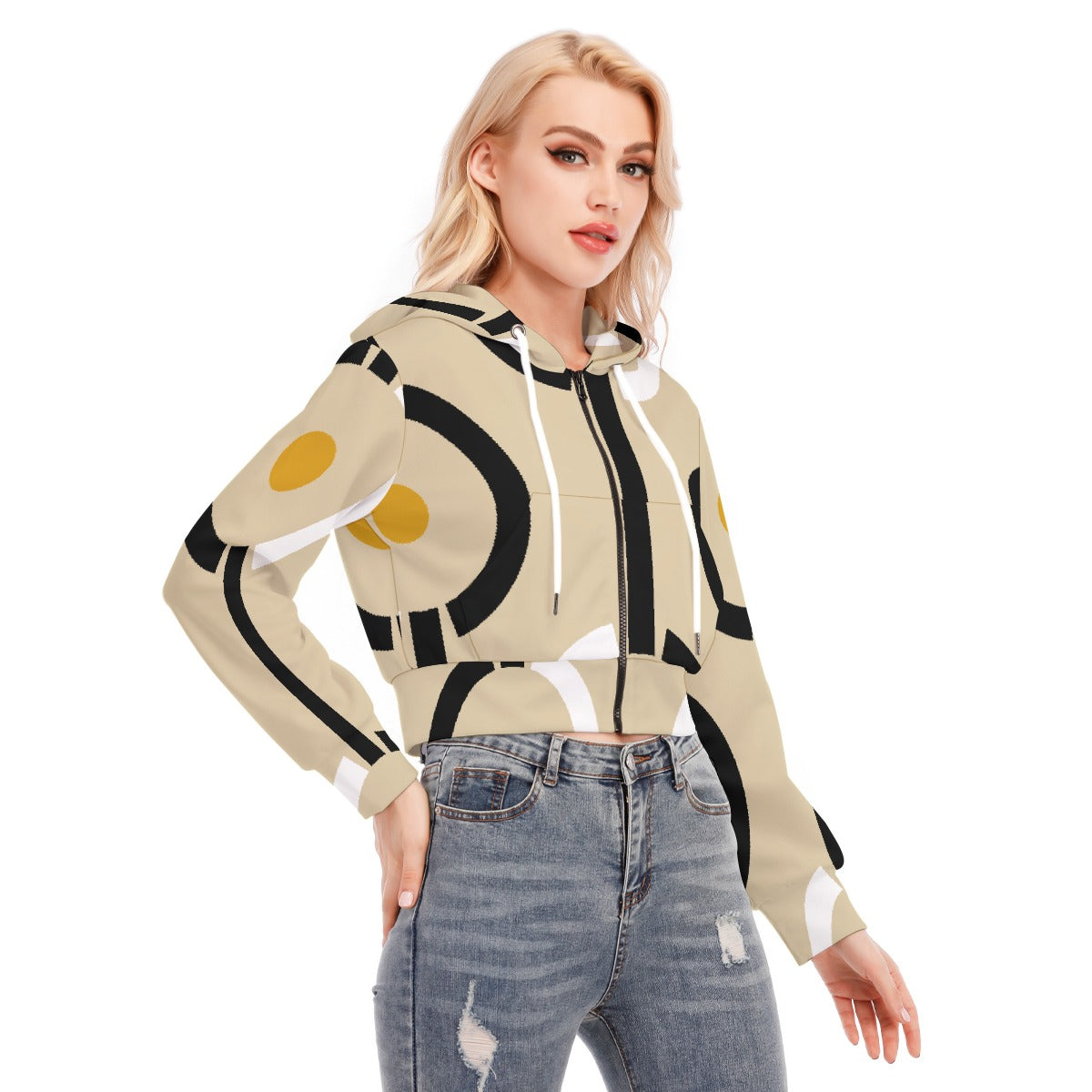 All-Over Print Women's Crop Top Hoodie With Zipper Closure